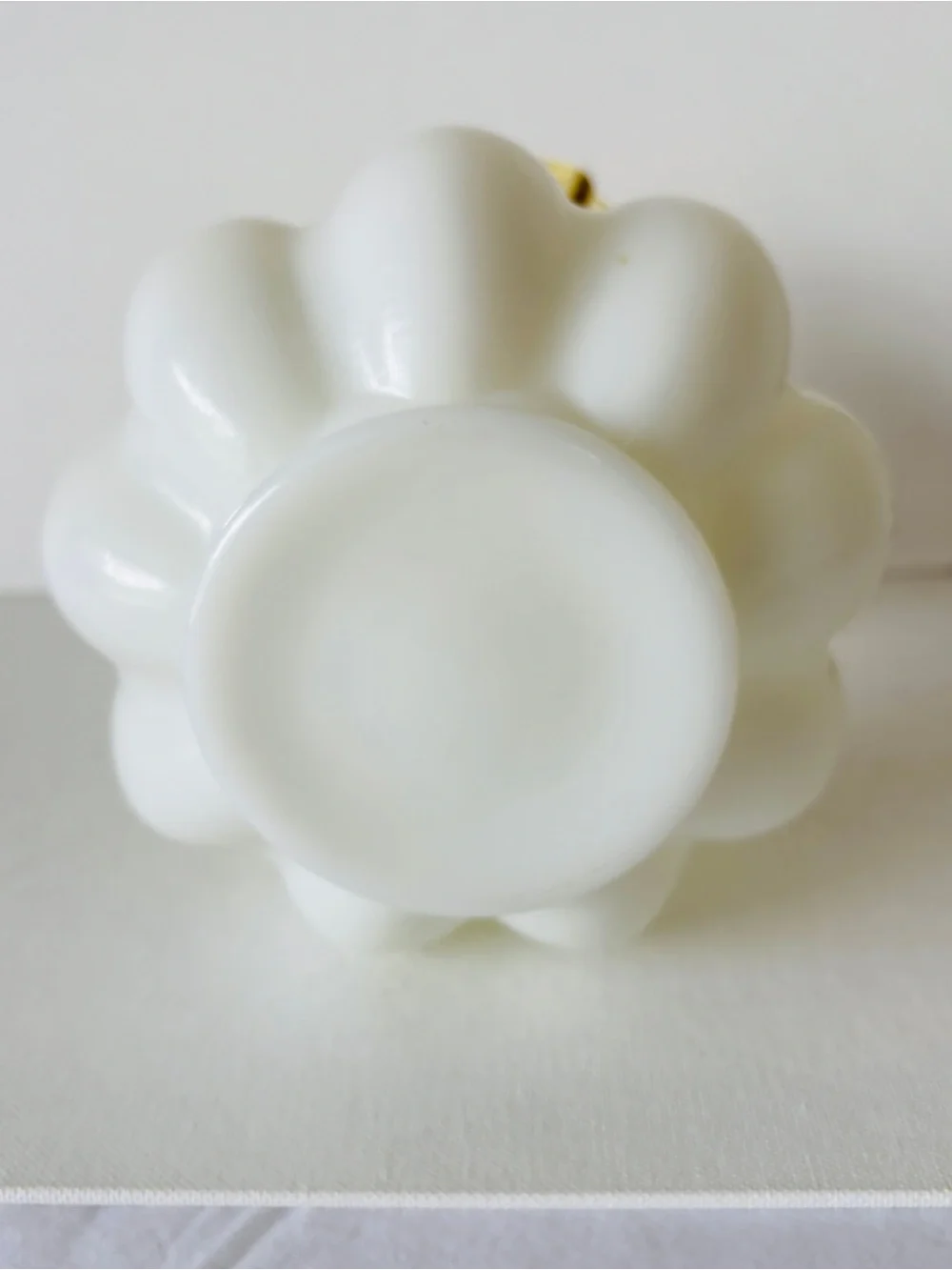 Fenton Art Glass Gold Crest Ruffled Milk Glass Melon Vase 8